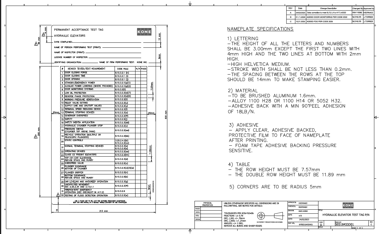 Hydraulic Elevator Test Tag